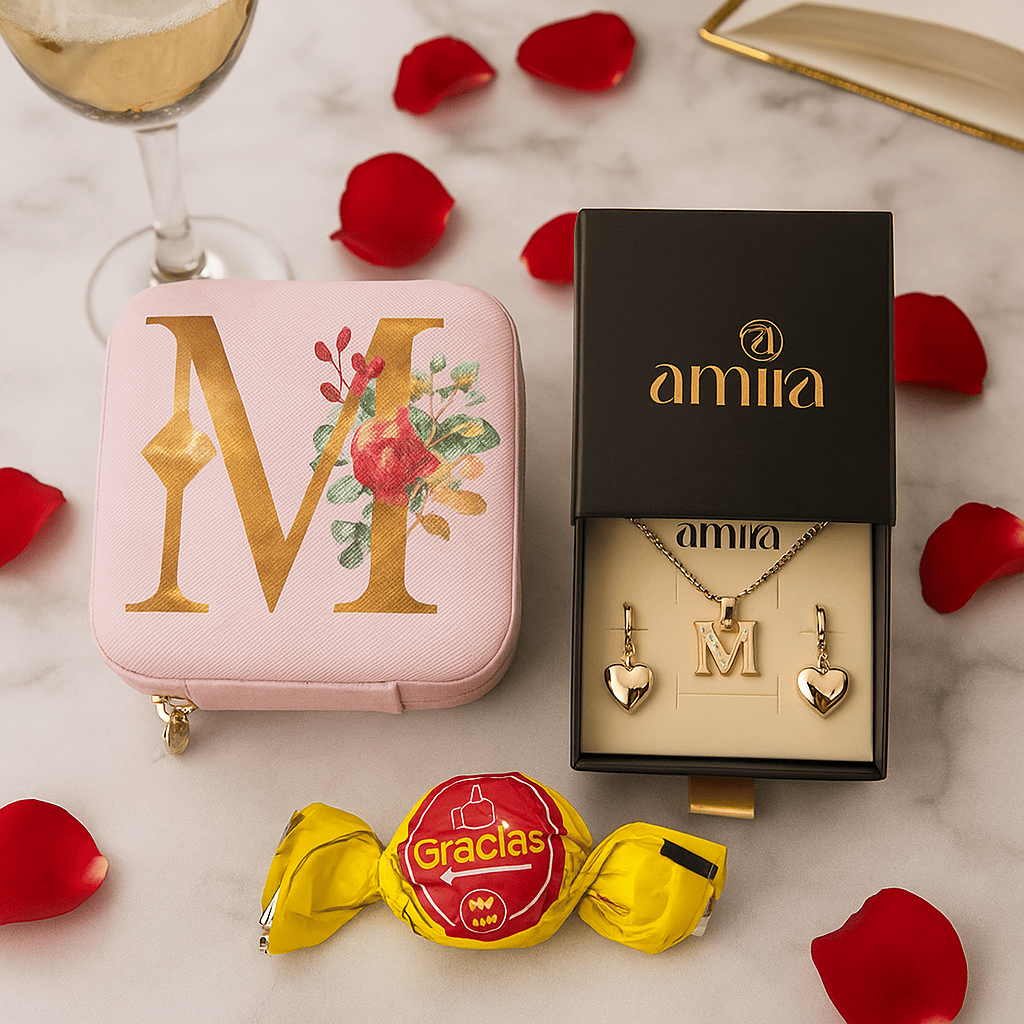 collar inicial con Doble baño de oro 18k+joyero personalizado de🎁