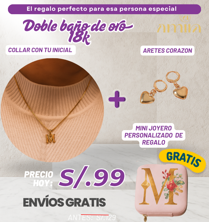 collar inicial con Doble baño de oro 18k+joyero personalizado de🎁